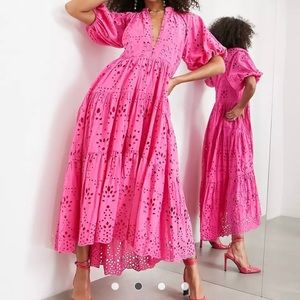 Hot Pink tiered maxi dress